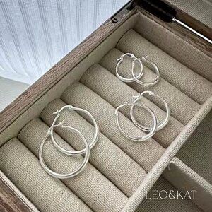 Slim Silver Crescent Hoop Earrings (Small). 925 Sterling Silver. #1121